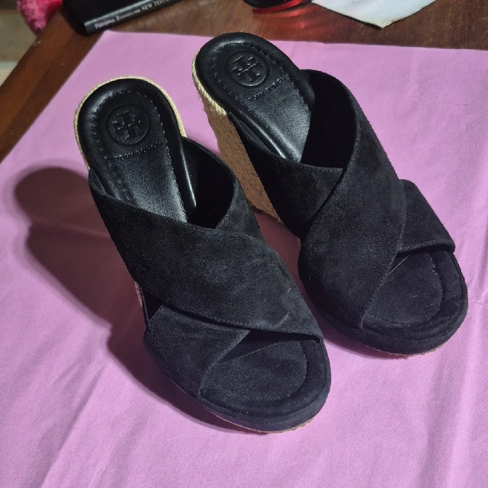 Tory Burch Black Suede Mules